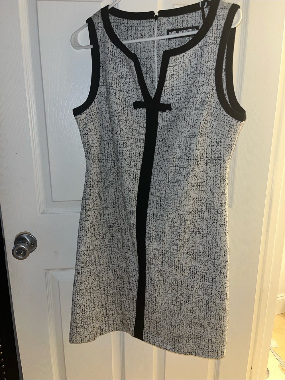 Karl Lagerfeld Black and White Tweed-Inspired Sleeveless Shift Dress